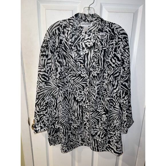 cathy daniels top womens Plus 3xl floral button down burnout dark romantic boho - Picture 6 of 6